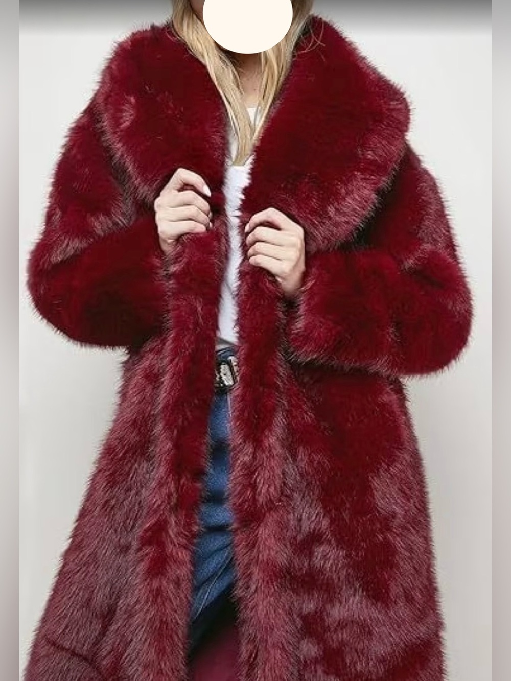 Women's Faux Fur Long Coat - Burgundy Plush Outerwear